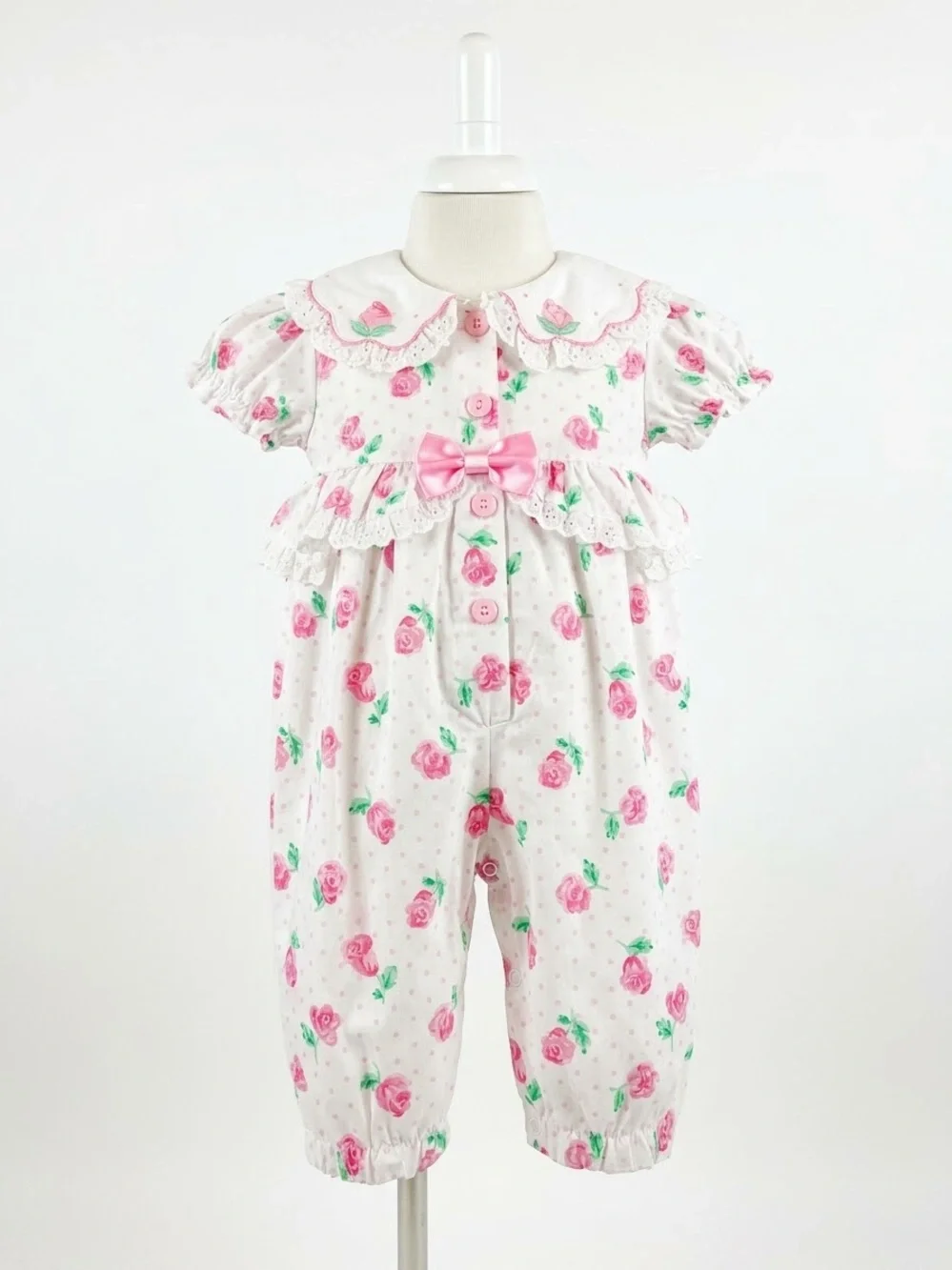 Pink Rose Print Baby One-Piece with Bow